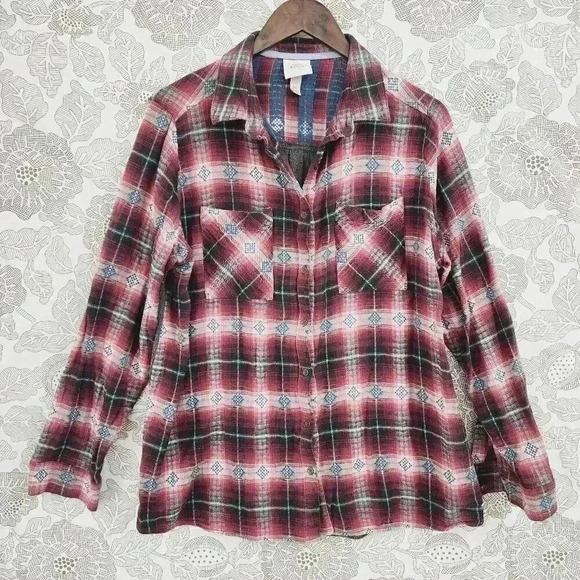 Knox Rose Flannel button up Women's Shirt Plaid XL 8886 - Picture 1 of 7
